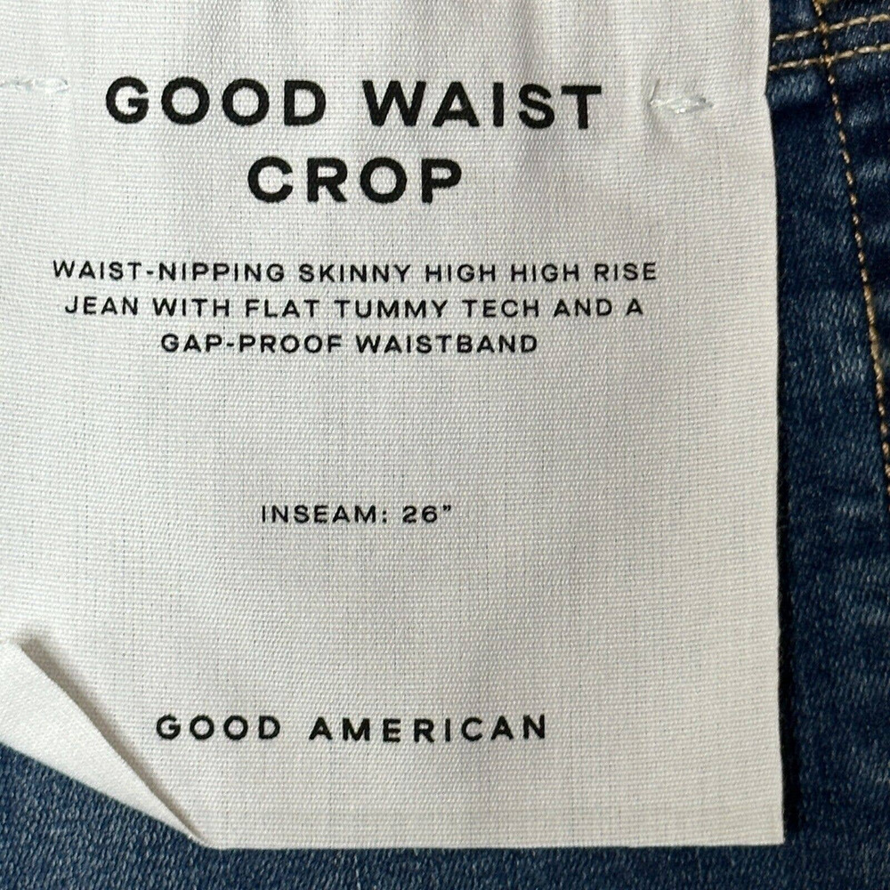 Good American Good Waist Crop Raw Hem Hi-Rise Jeans Skinny Blue331 00/24 NWT - Picture 8 of 10